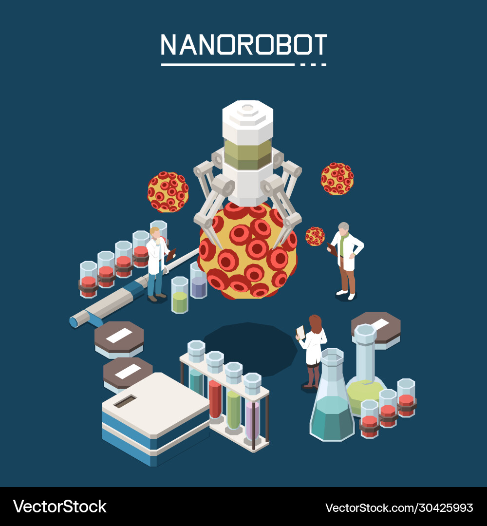 Nanotechnology isometric composition Royalty Free Vector