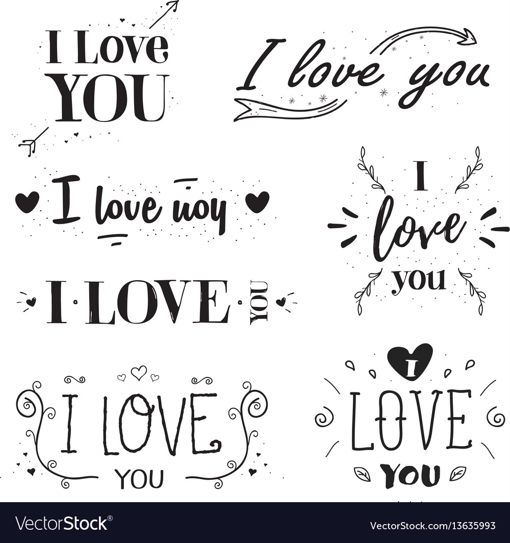 Phrase i love you hand drawn lettering set Vector Image