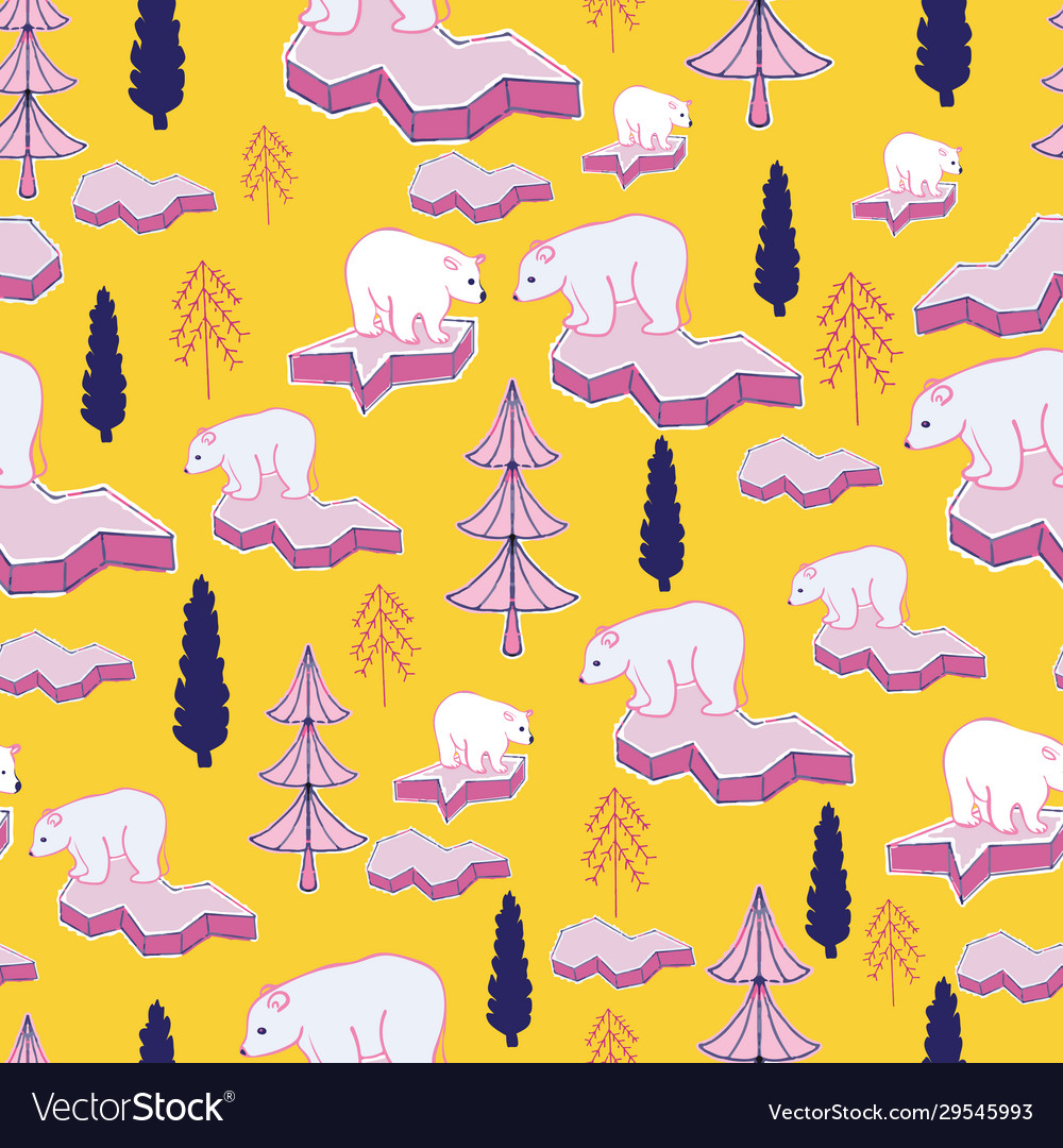 Polar bears on ice repeat pattern print