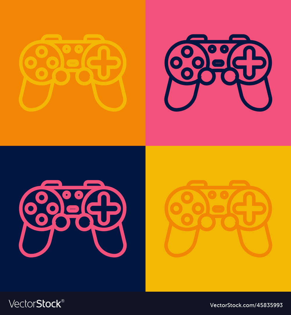 Pop art line gamepad icon isolated on color vector image Pop art line gamepad icon isolated on color
