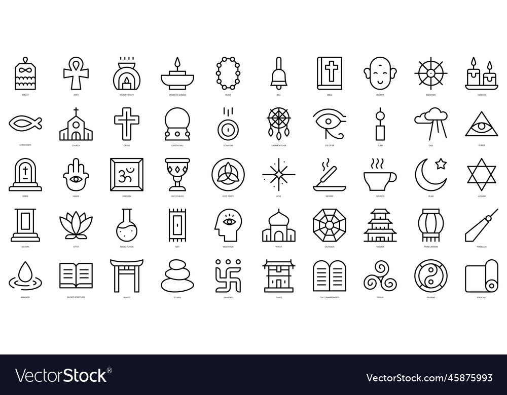 Set of simple outline spiritual icons thin line Vector Image