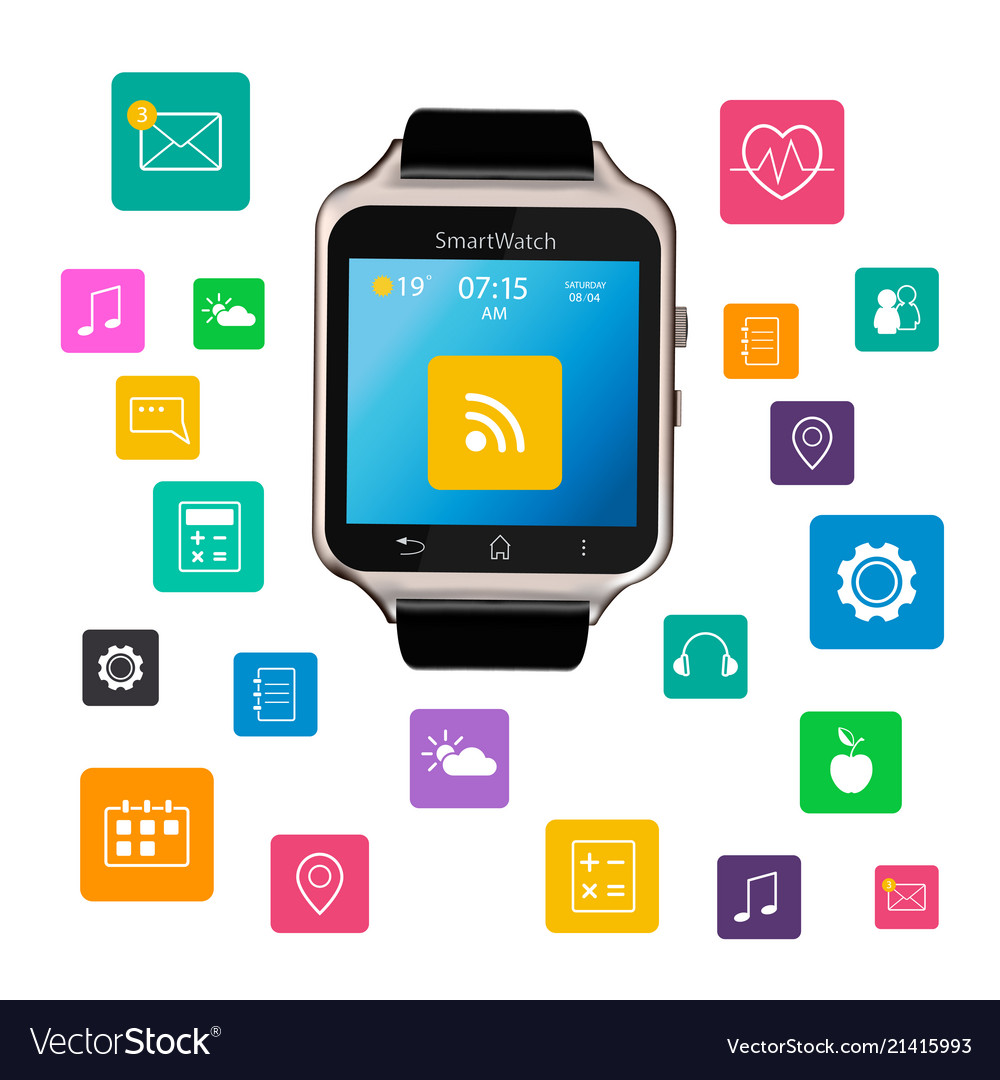 Smart watch device display with app icons vector image Smart watch device display with app icons