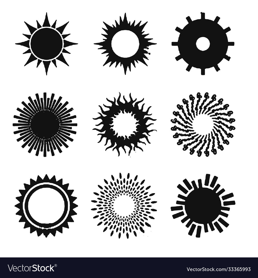 Sun shapes set isolated on white background Vector Image