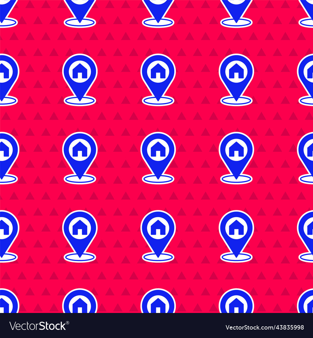 Blue map pointer with house icon isolated seamless