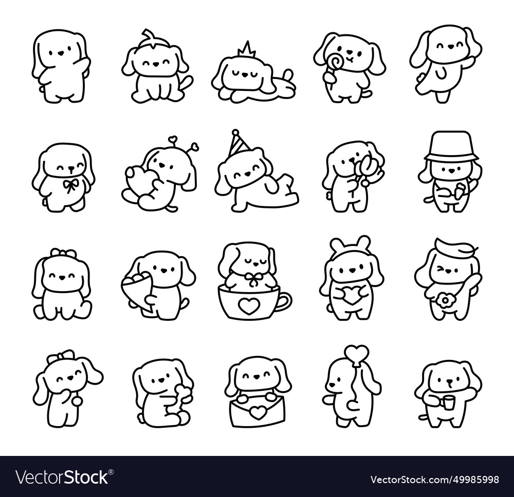 Cute kawaii little dog coloring page Royalty Free Vector