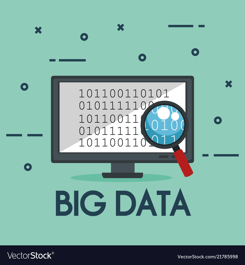 Desktop computer with big data icons vector image Desktop computer with big data icons