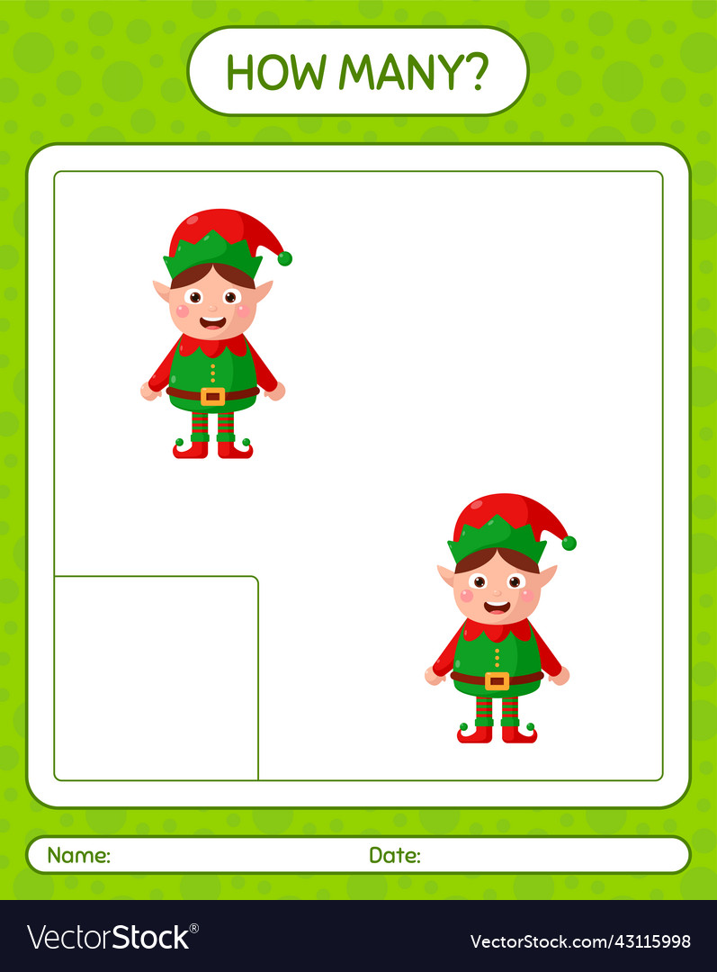 How many counting game with elf worksheet Vector Image How many counting game with elf worksheet