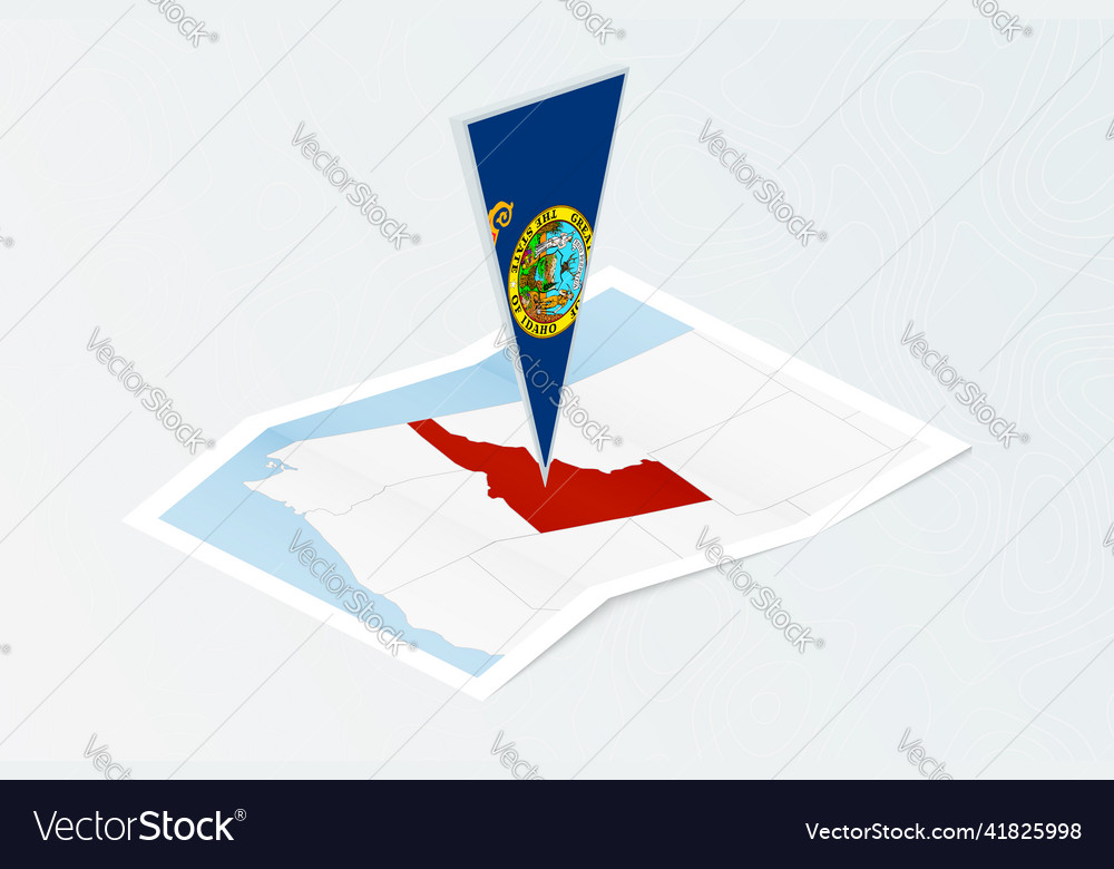 Isometric paper map of idaho with triangular flag