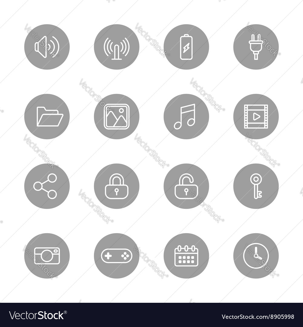 Line web icon set on gray circle