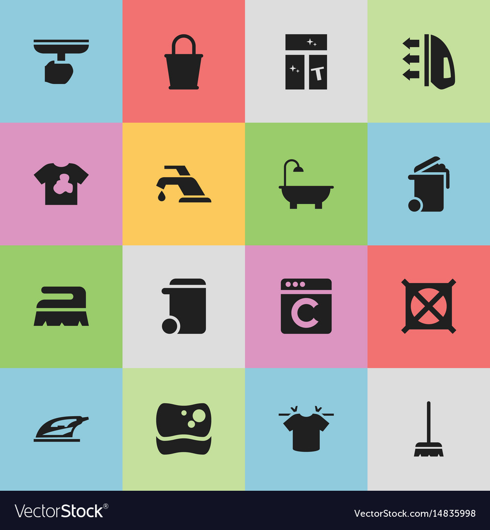 Set of 16 editable cleanup icons includes symbols