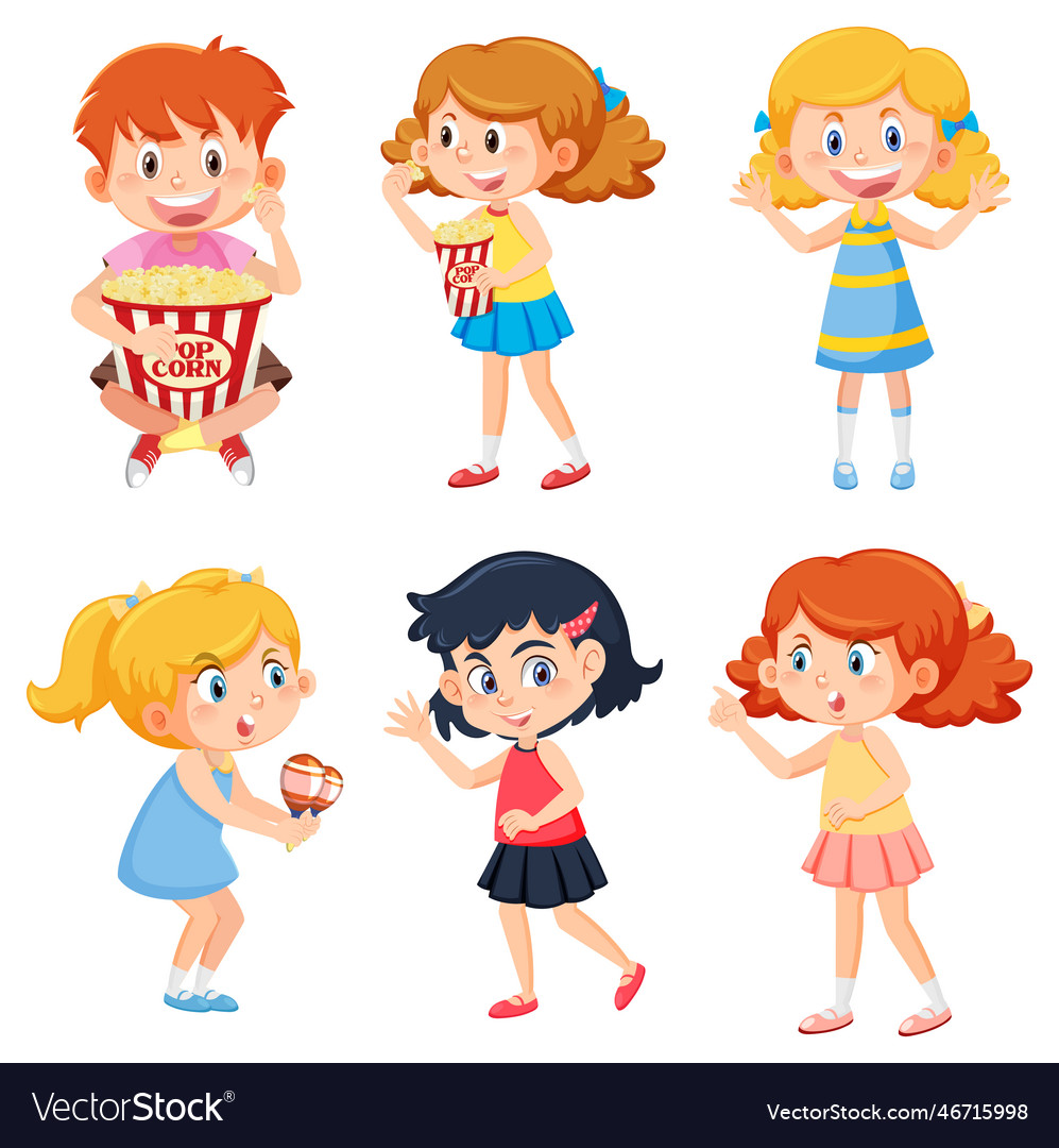 Set of cute children cartoon character vector image Set of cute children cartoon character