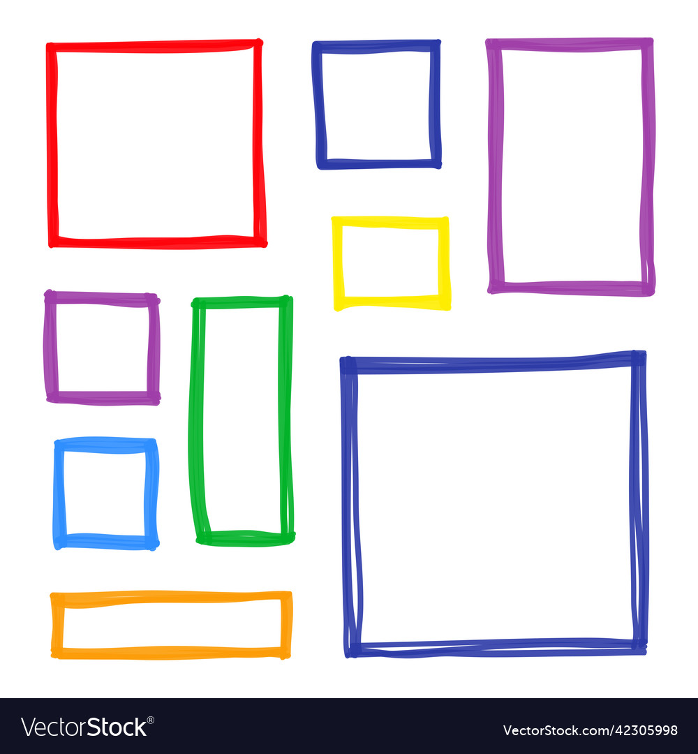 Set of sketched square frames vector image Set of sketched square frames