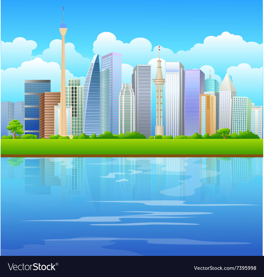 Urban background with river front Royalty Free Vector Image