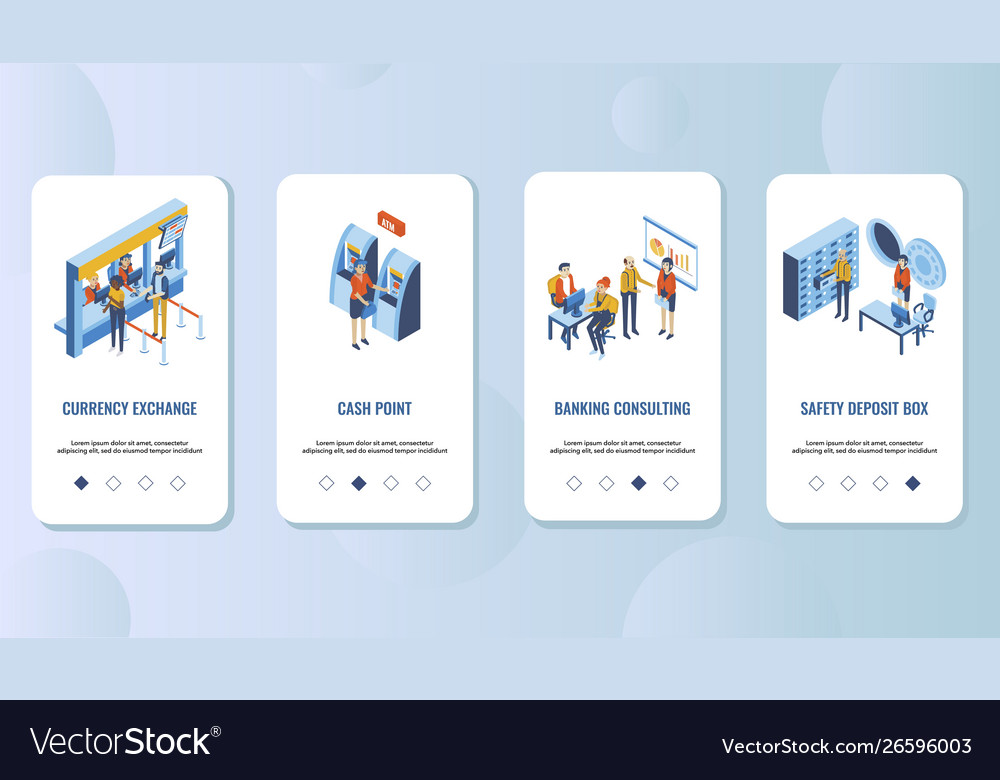 Bank Services Mobile App Onboarding Screens Vector Image