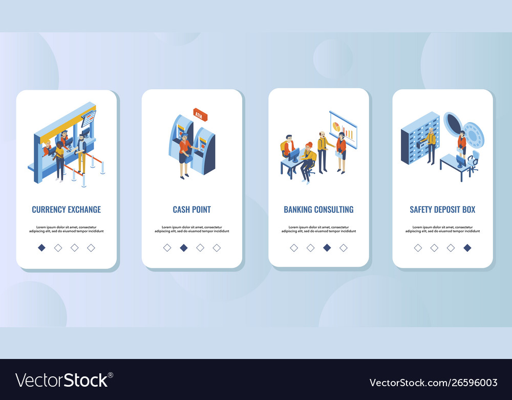 Bank services mobile app onboarding screens