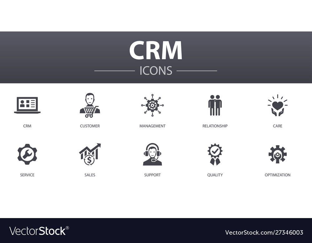 Crm simple concept icons set contains