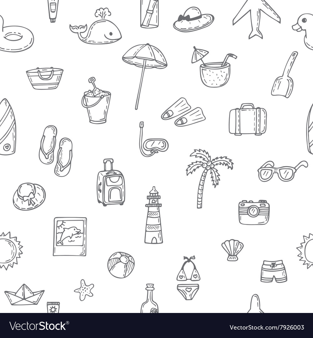 Cute hand drawn summer time theme seamless pattern