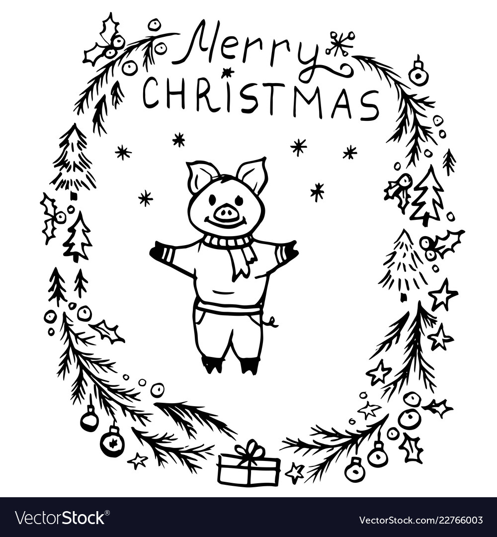 Cute Pig Christmas Wreath