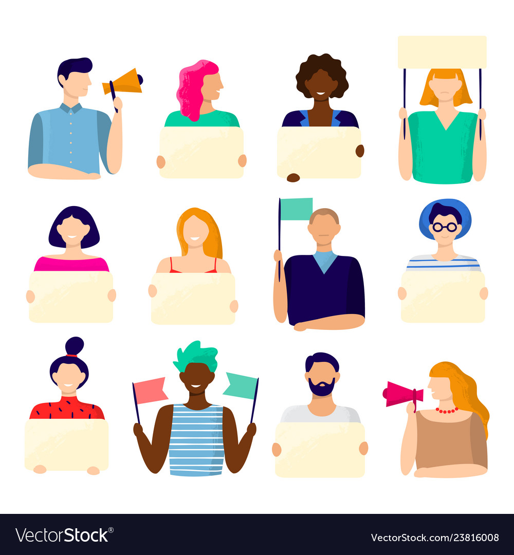 Activist holding placard protest active people vector image Activist holding placard protest active people