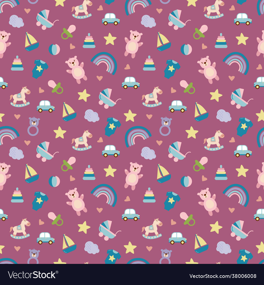 Baby pattern with child toys objects Vector Image Baby pattern with child toys objects