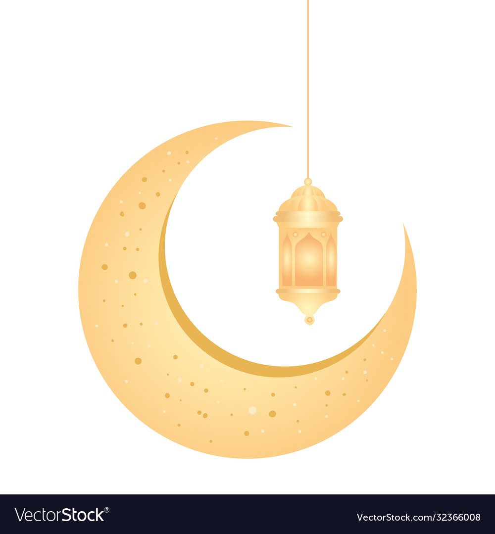 Crescent moon golden hanging on white background Vector Image