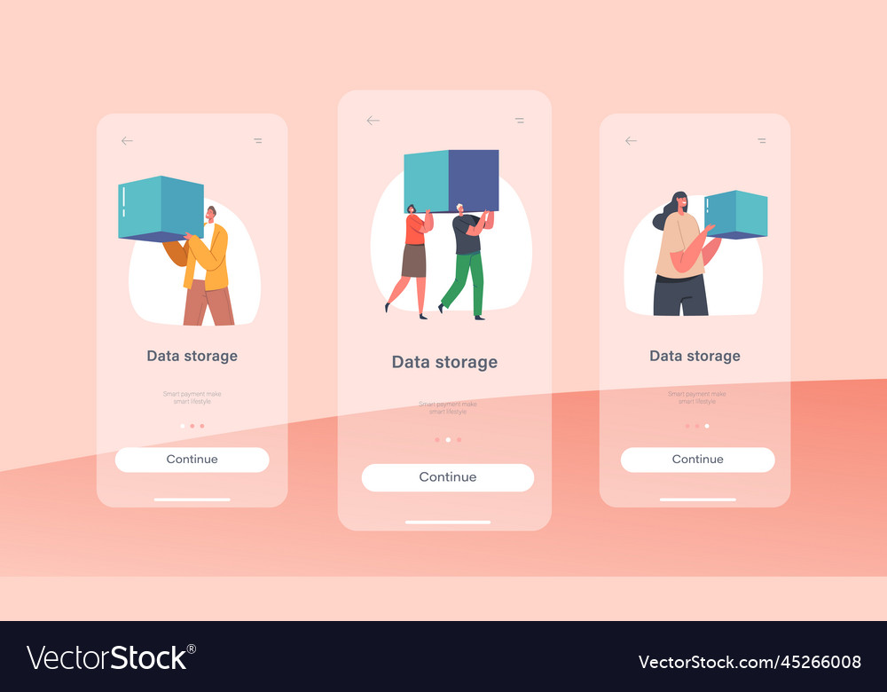 Data storage mobile app page onboard screen vector image Data storage mobile app page onboard screen