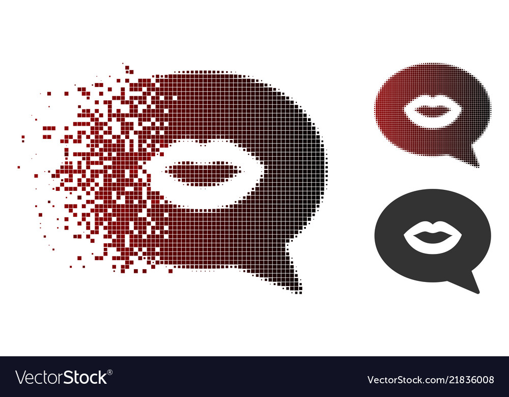 Disintegrating dot halftone lips smiley message