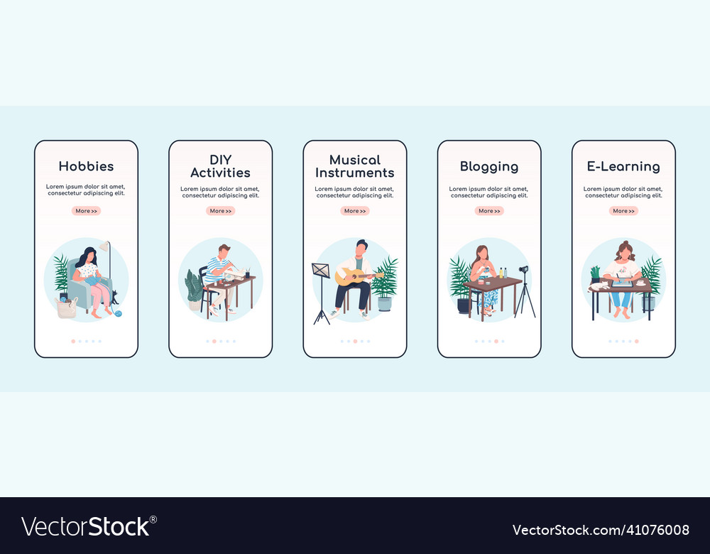Learn creative hobby onboarding mobile app screen vector image Learn creative hobby onboarding mobile app screen