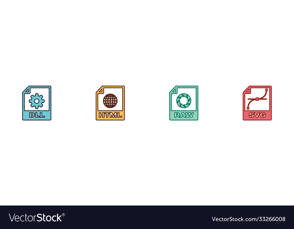 Set dll file document html raw and svg icon vector image Set dll file document html raw and svg icon