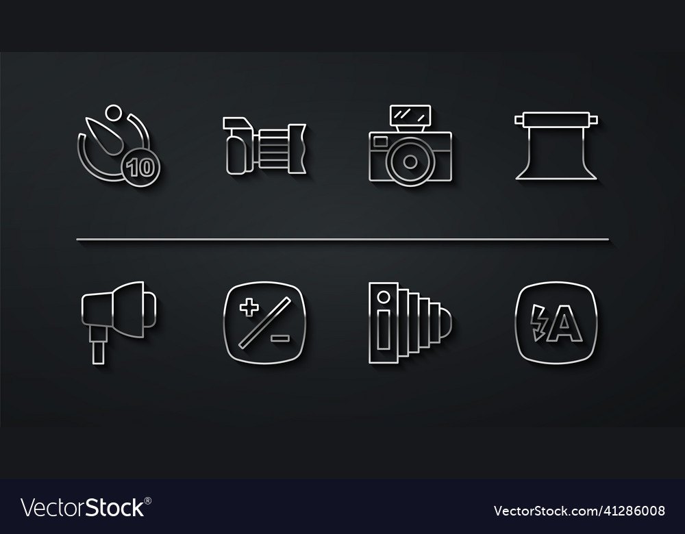 Set line camera timer softbox light empty photo vector image Set line camera timer softbox light empty photo