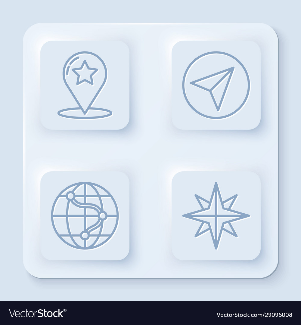 Set line map pointer with star paper airplane