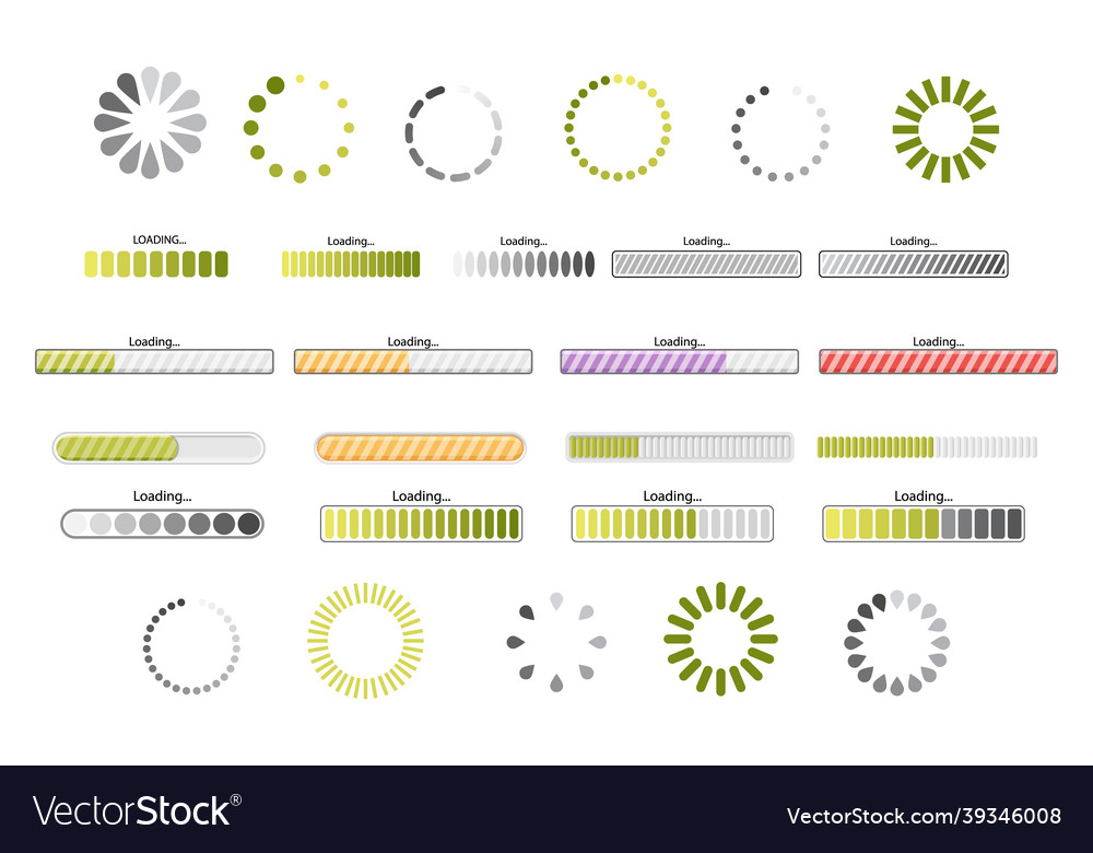 Set of loading progress bars process and status