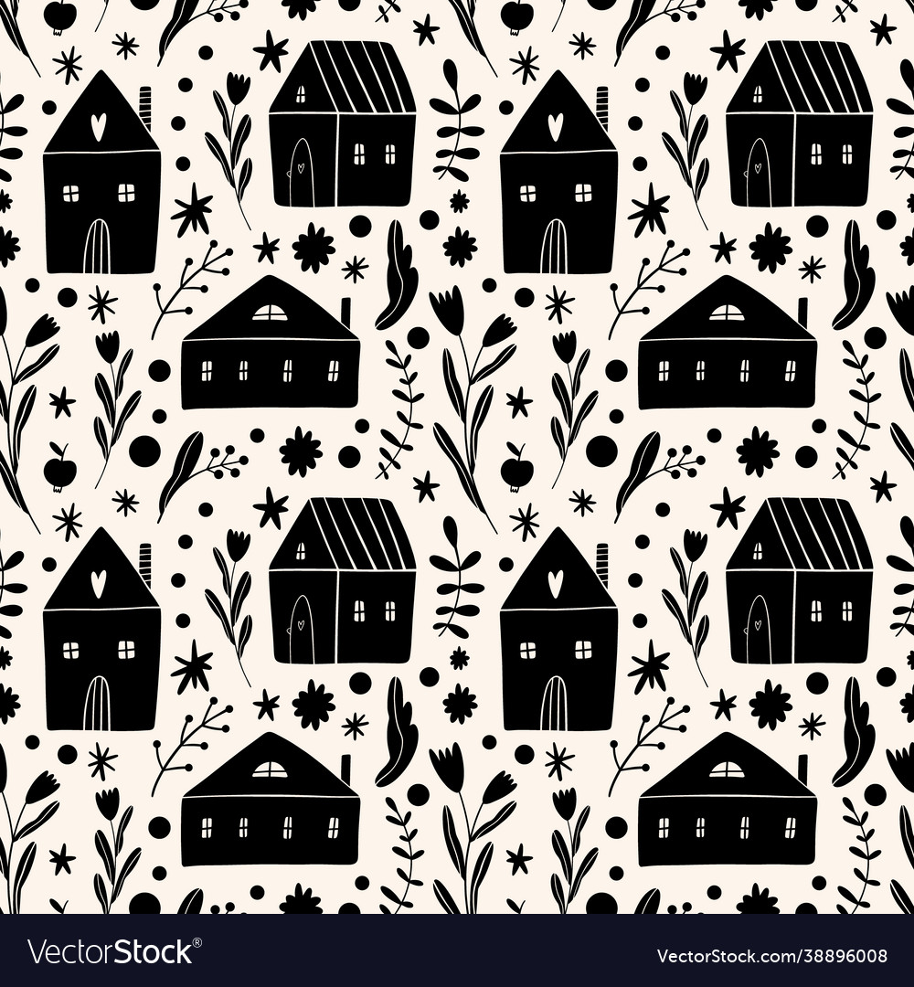 Small whimsical houses seamless pattern folk