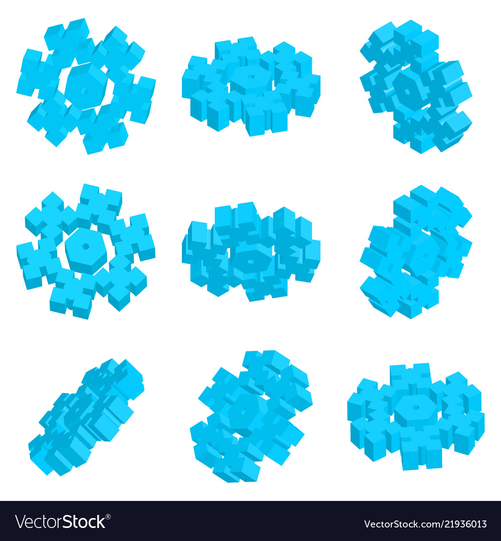 3d isometric snowflake icon with various
