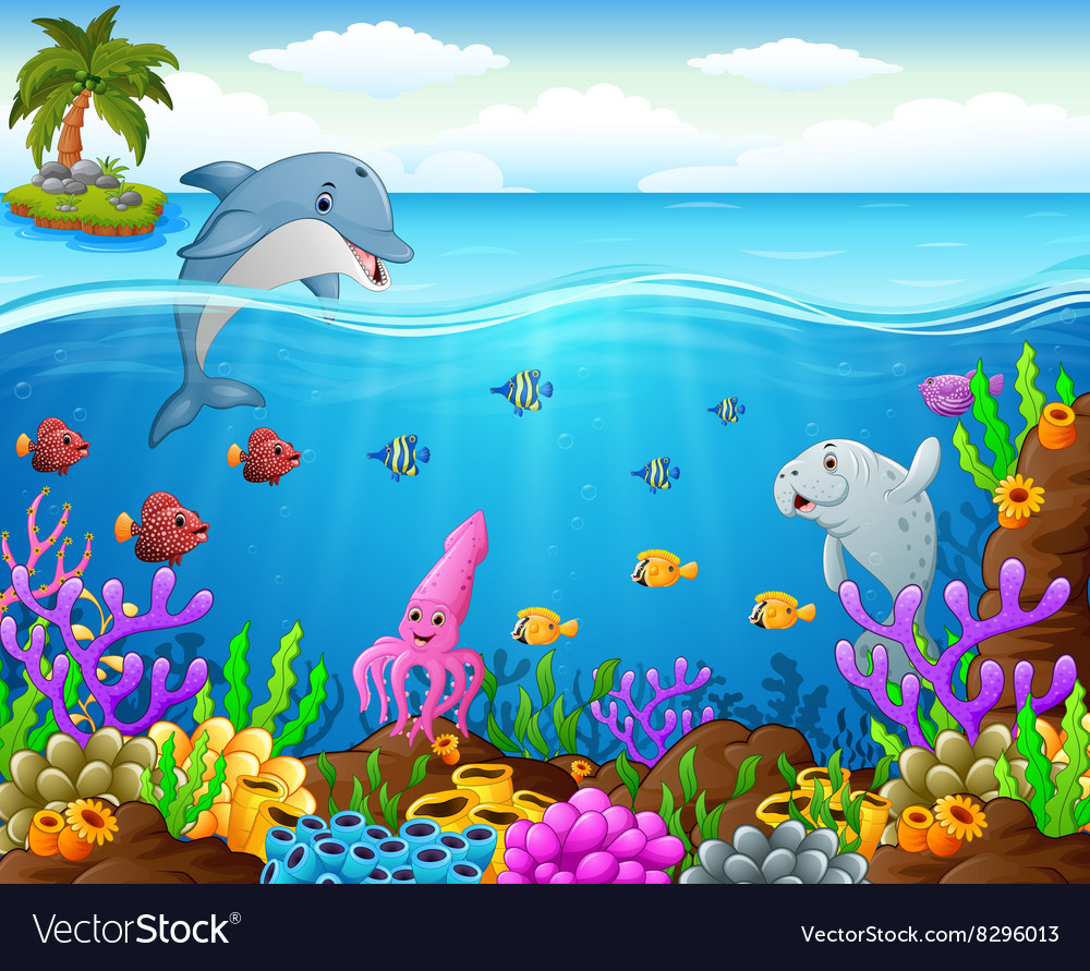 Cartoon fish under the sea Royalty Free Vector Image