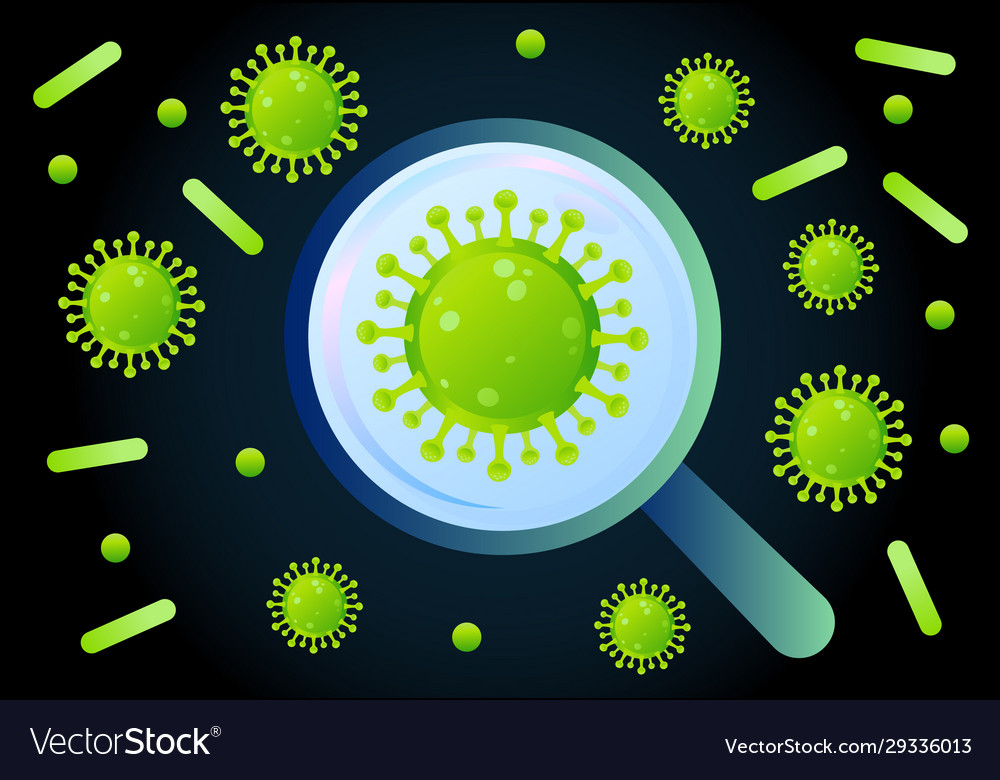 Coronavirus identification under magnifying glass Vector Image