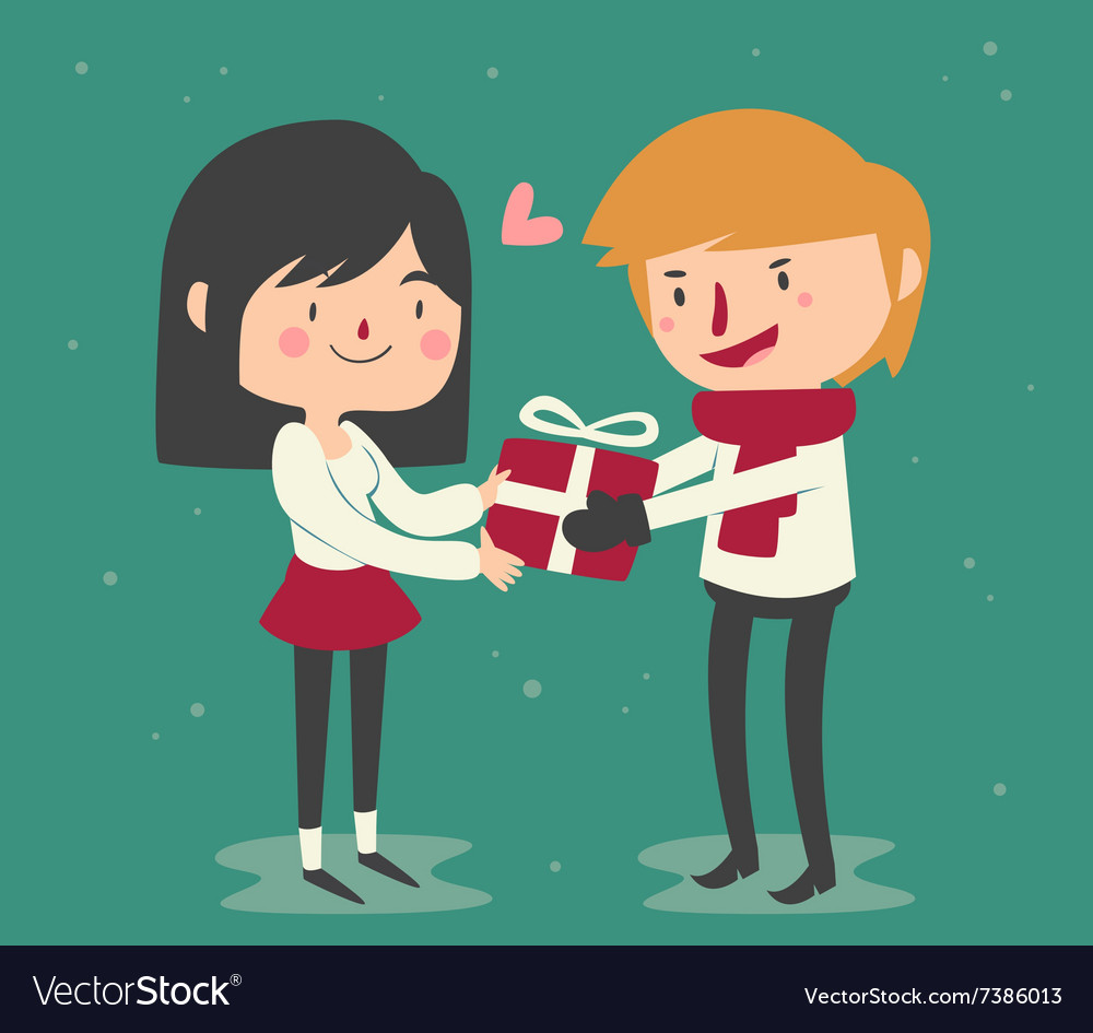 Cute couple trading gifts