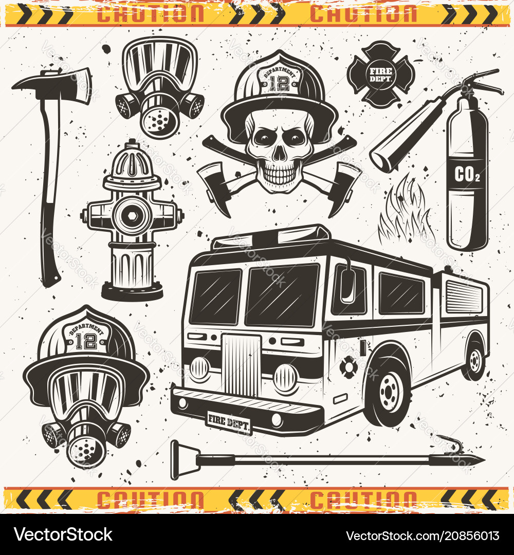Firefighters equipment set objects Royalty Free Vector Image