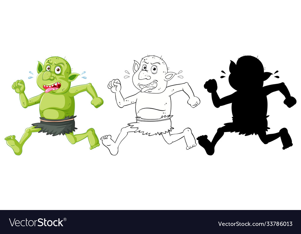 Goblin or troll holding in color and outline