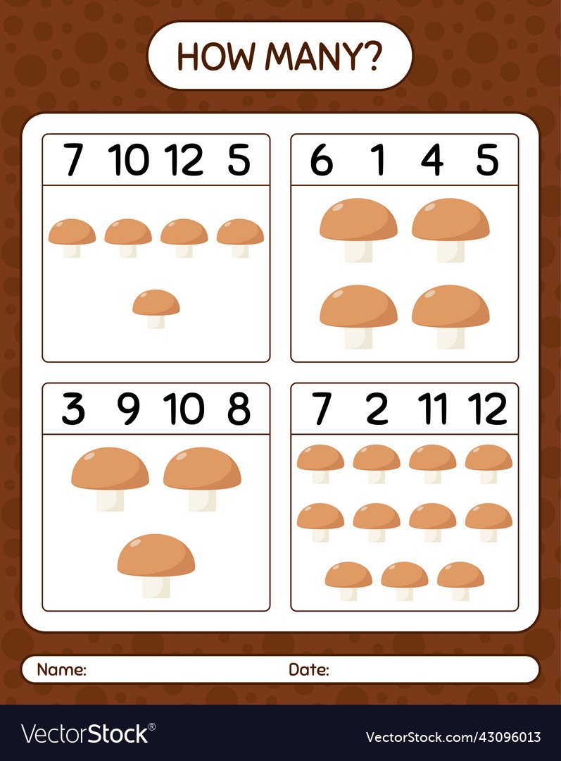 How many counting game with mushroom worksheet