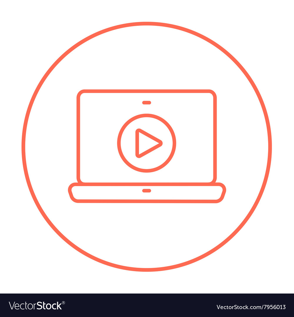 Laptop with play button on screen line icon