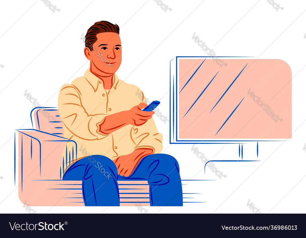 Man watching tv in shadow sharp lines Vector Image Man watching tv in shadow sharp lines