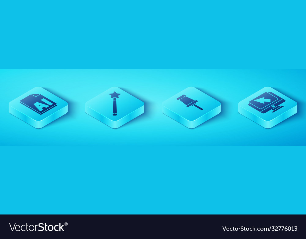 Set isometric ai file document magic wand vector image Set isometric ai file document magic wand