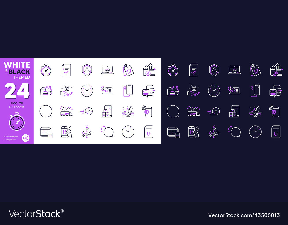Smartphone speech bubble and timer line icons vector image Smartphone speech bubble and timer line icons