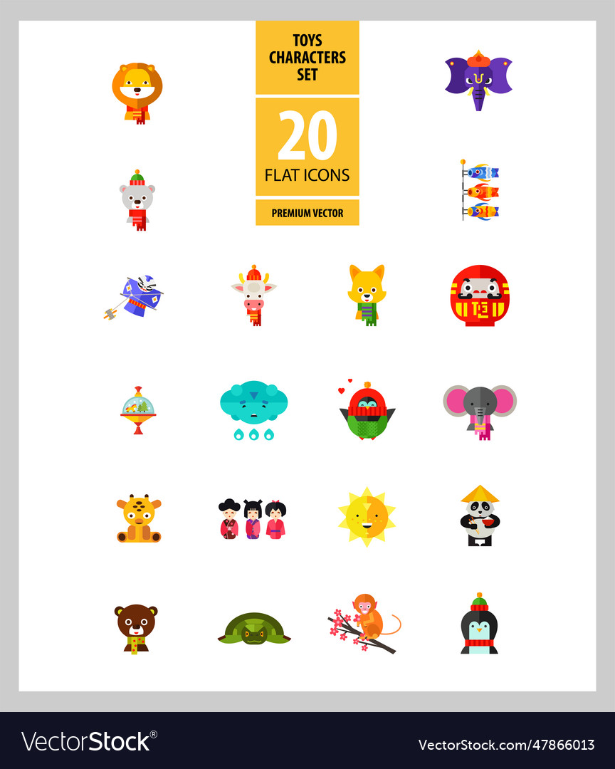 Toys characters icons set