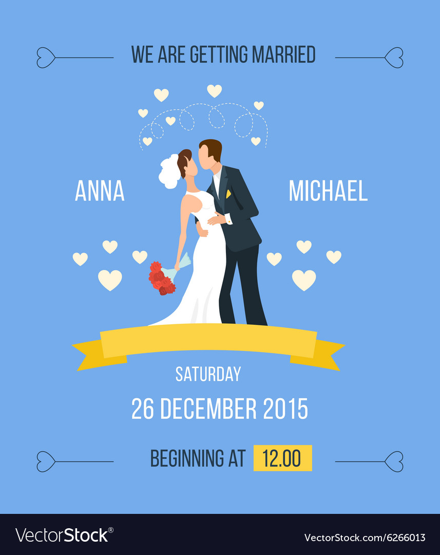 wedding invitation with cartoon bride groom vector image