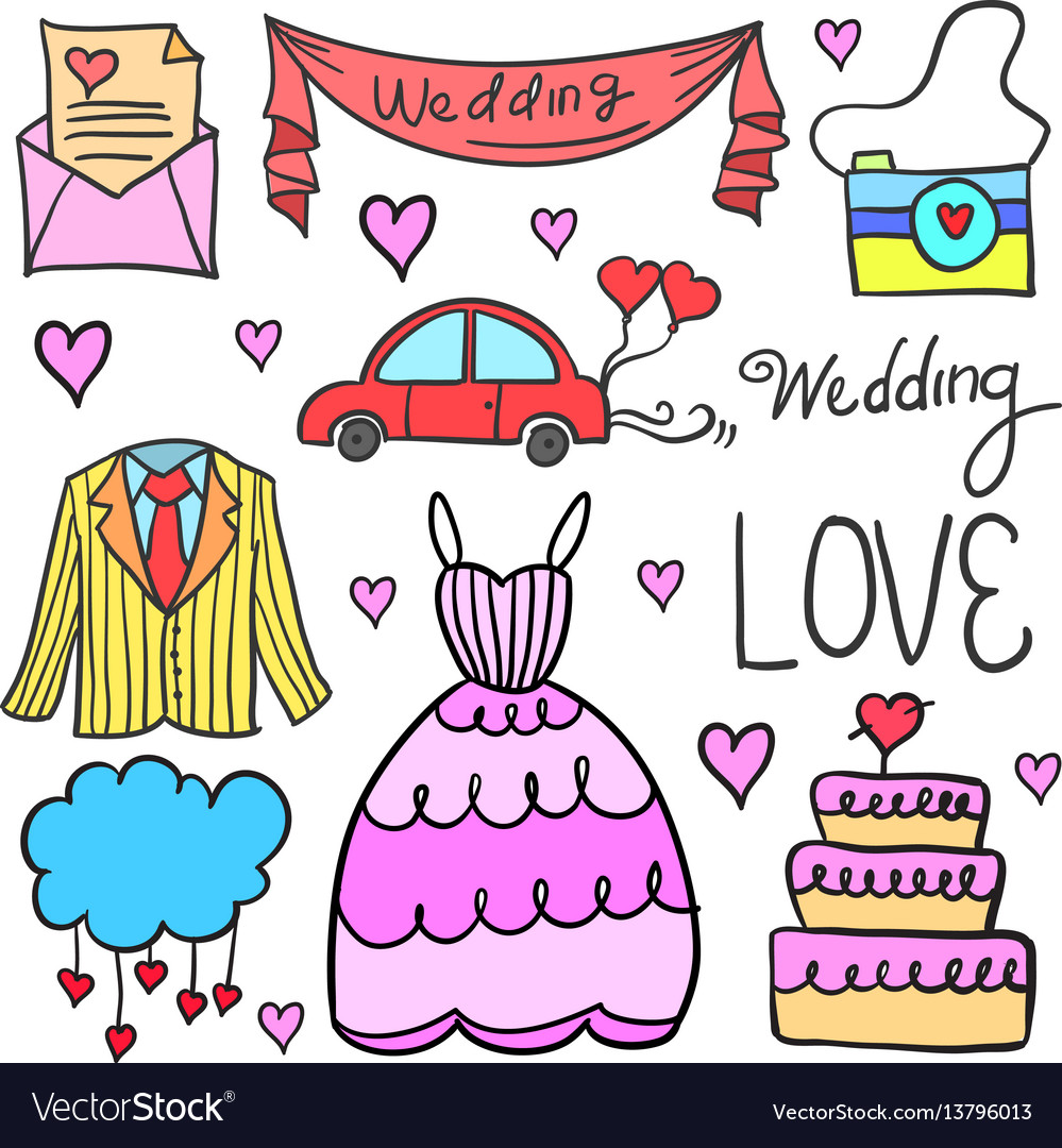 Wedding party doodles Royalty Free Vector Image