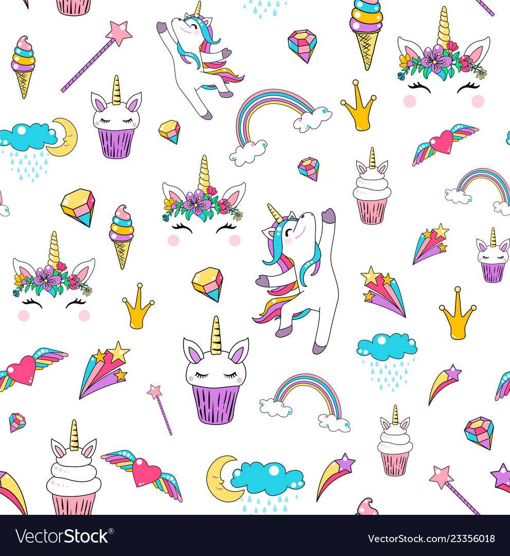 Cute unicorn seamless pattern background Vector Image