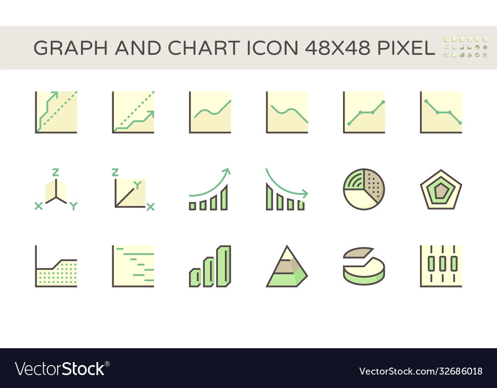 Graph and chart icon set design 48x48 pixel