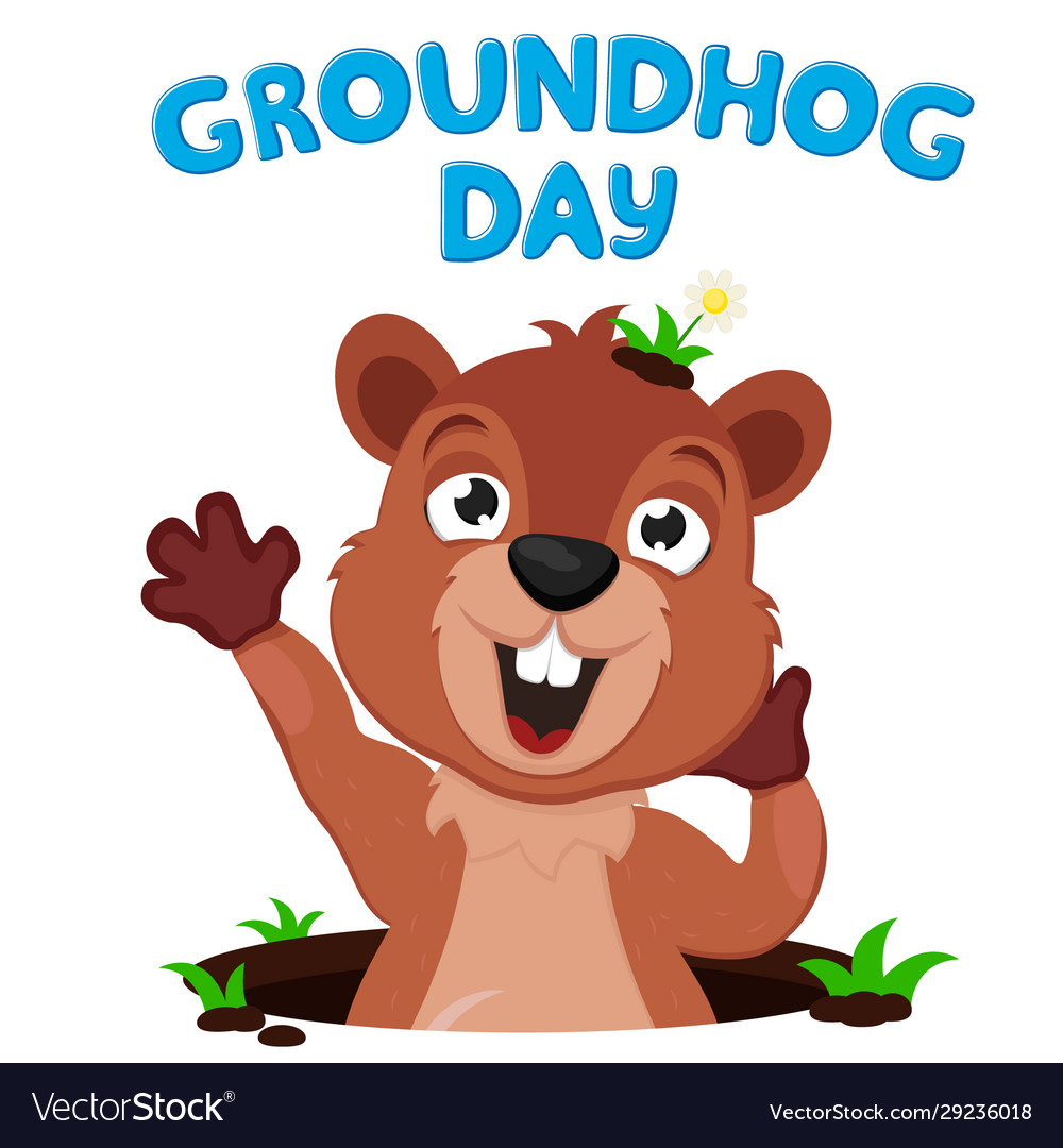 Groundhog crawls out its burrow Royalty Free Vector Image